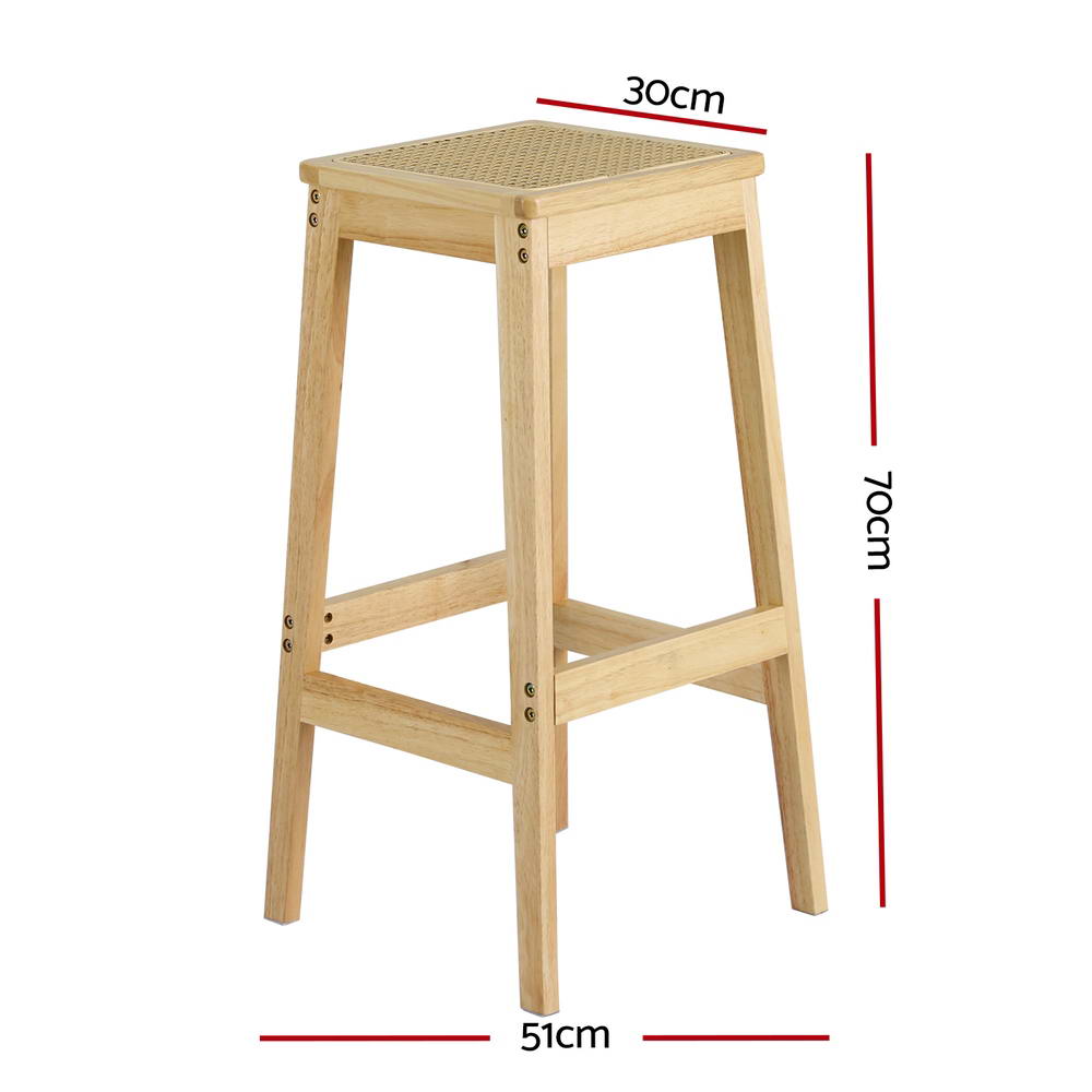 Marlook 2x Bar Stools Rubber Wood Stool Counter Chair Rattan Barstools Kitchen