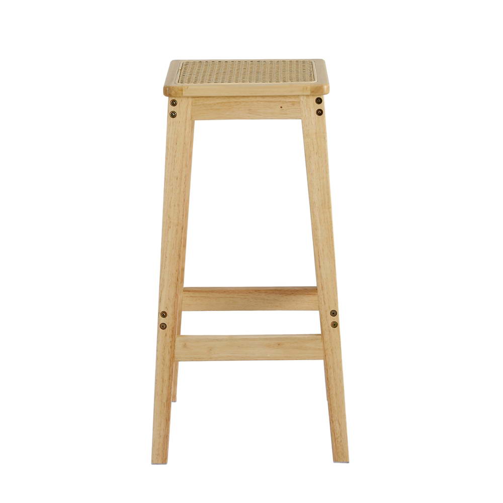 Marlook 2x Bar Stools Rubber Wood Stool Counter Chair Rattan Barstools Kitchen