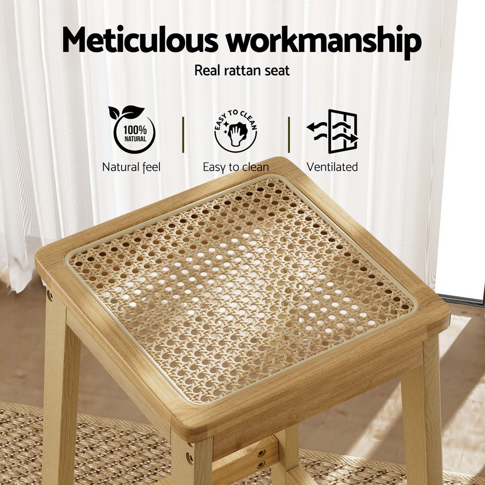 Marlook 2x Bar Stools Rubber Wood Stool Counter Chair Rattan Barstools Kitchen