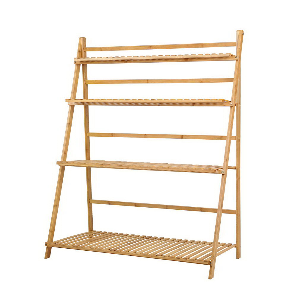 Marlook Plant Stand 4 Tier Bamboo Slat Flower Pot Shelf Pine