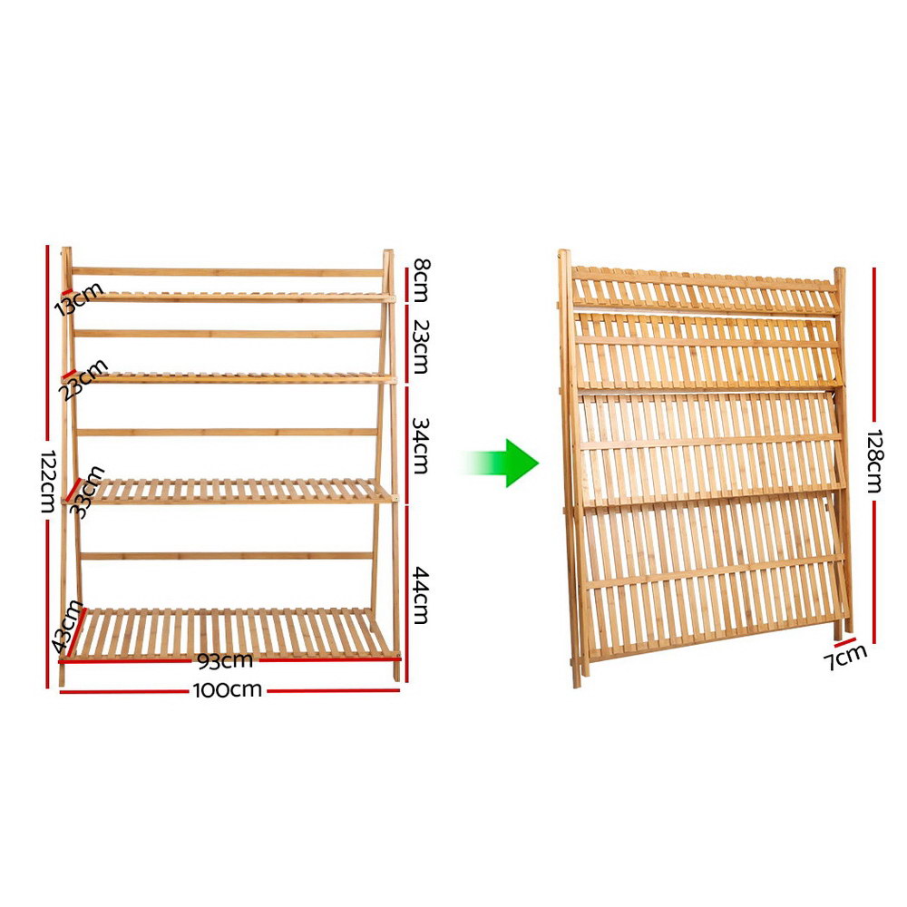 Marlook Plant Stand 4 Tier Bamboo Slat Flower Pot Shelf Pine
