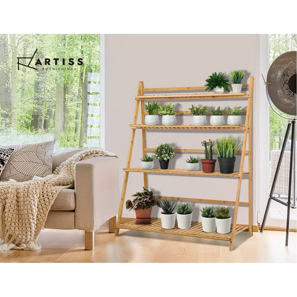 Marlook Plant Stand 4 Tier Bamboo Slat Flower Pot Shelf Pine