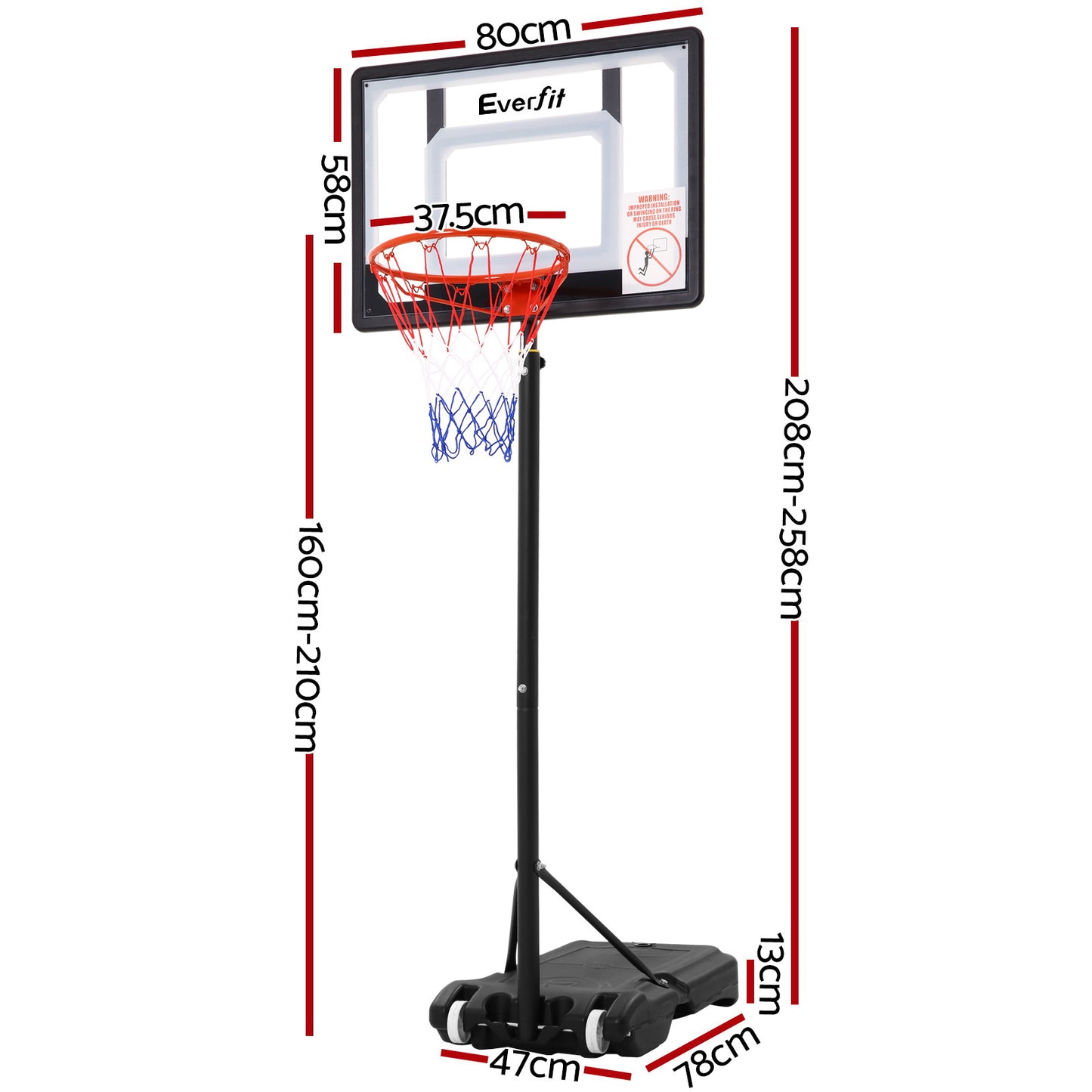 Marlook 2.1M Basketball Hoop Stand System Adjustable Portable Pro Kids Clear