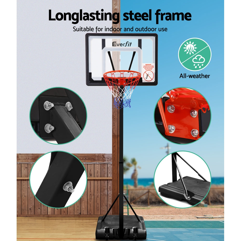 Marlook 2.6M Basketball Hoop Stand System Adjustable Portable Pro Kids Clear