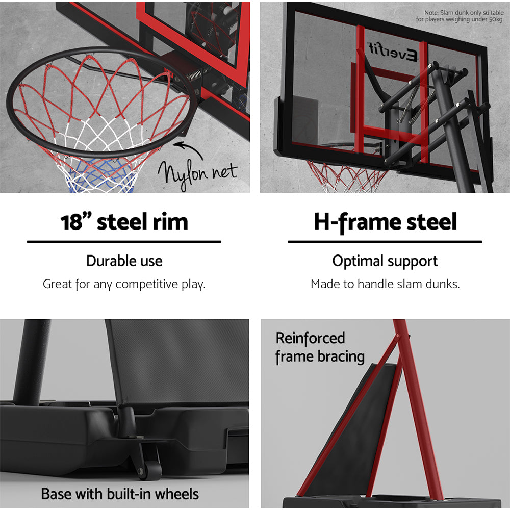 Marlook 3.05M Basketball Hoop Stand System Adjustable Height Portable Red Pro