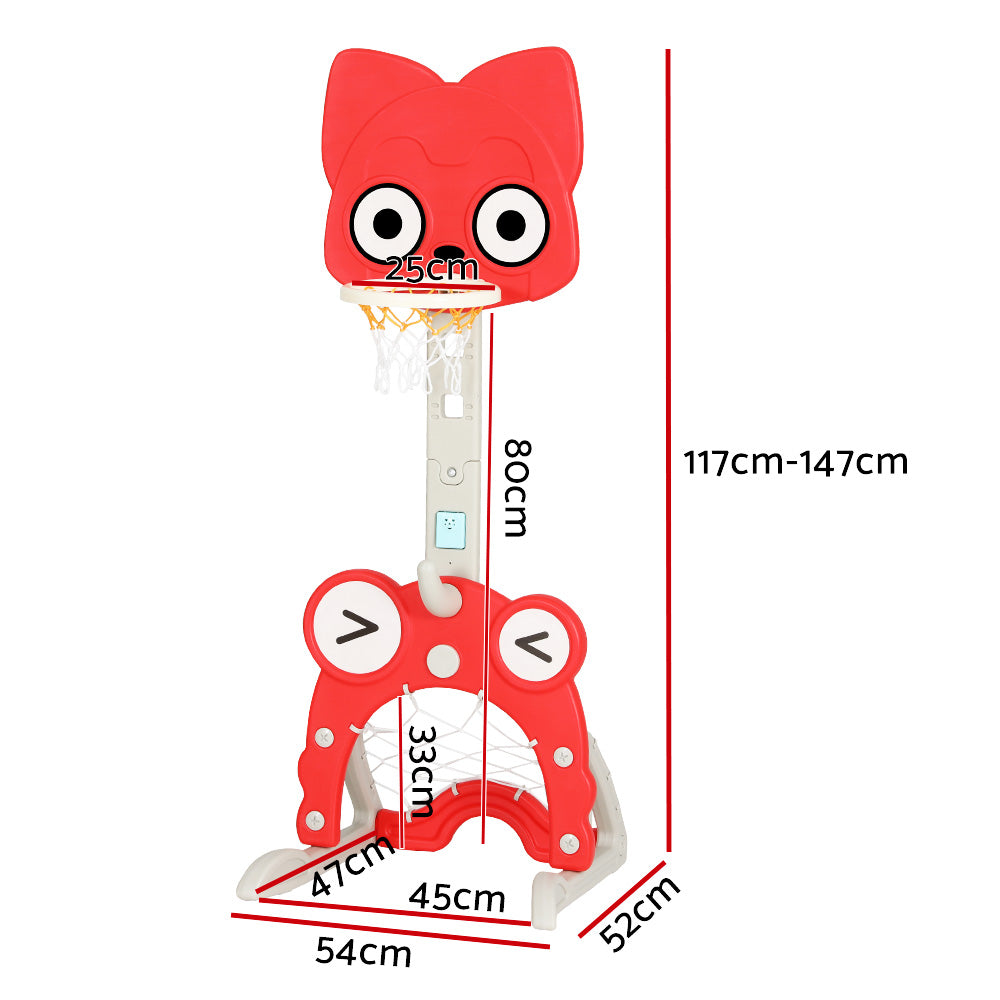 Marlook Kids Basketball Hoop Stand Adjustable 5-in-1 Sports Center Toys Set Red
