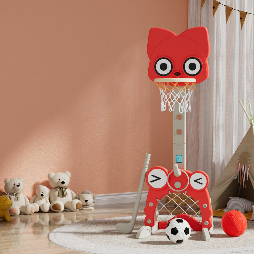 Marlook Kids Basketball Hoop Stand Adjustable 5-in-1 Sports Center Toys Set Red