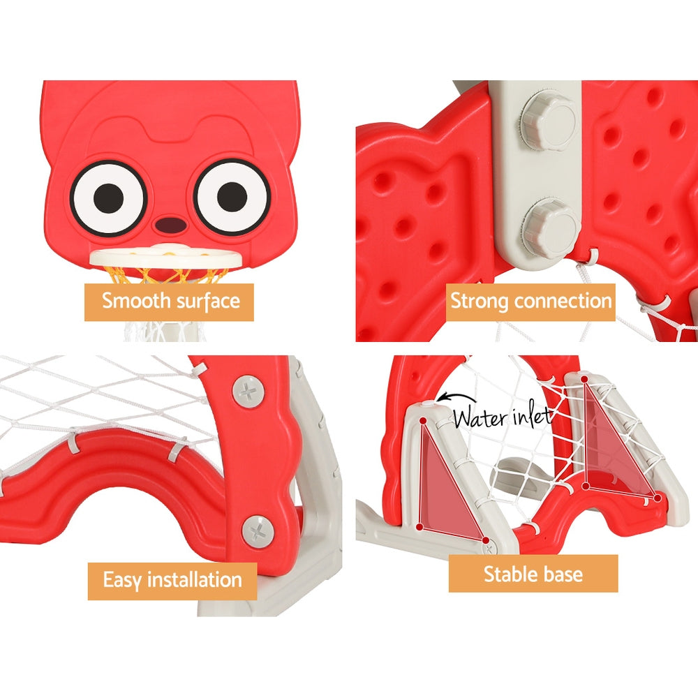 Marlook Kids Basketball Hoop Stand Adjustable 5-in-1 Sports Center Toys Set Red