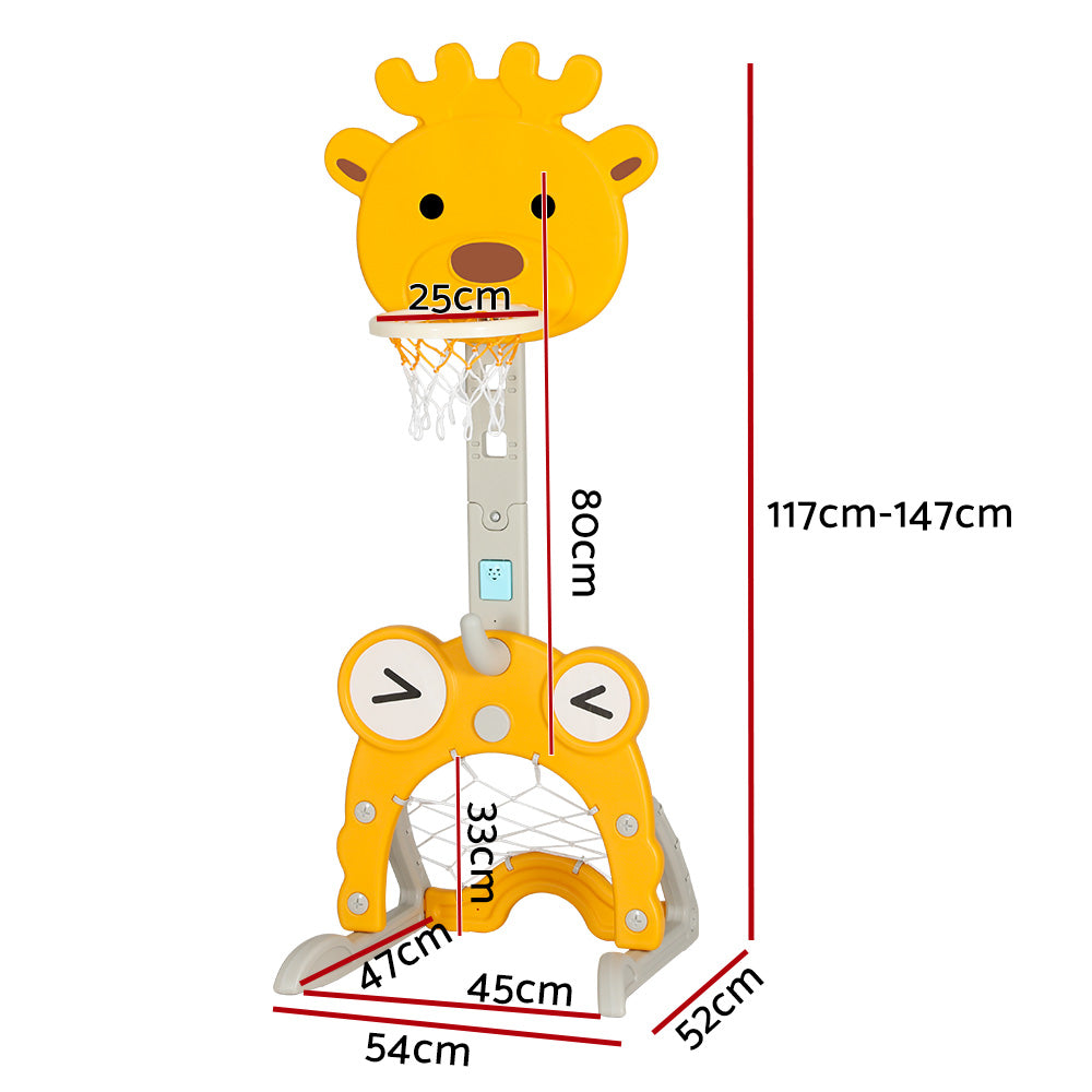 Marlook Kids Basketball Hoop Stand Adjustable 5-in-1 Sports Center Toys Set Yellow