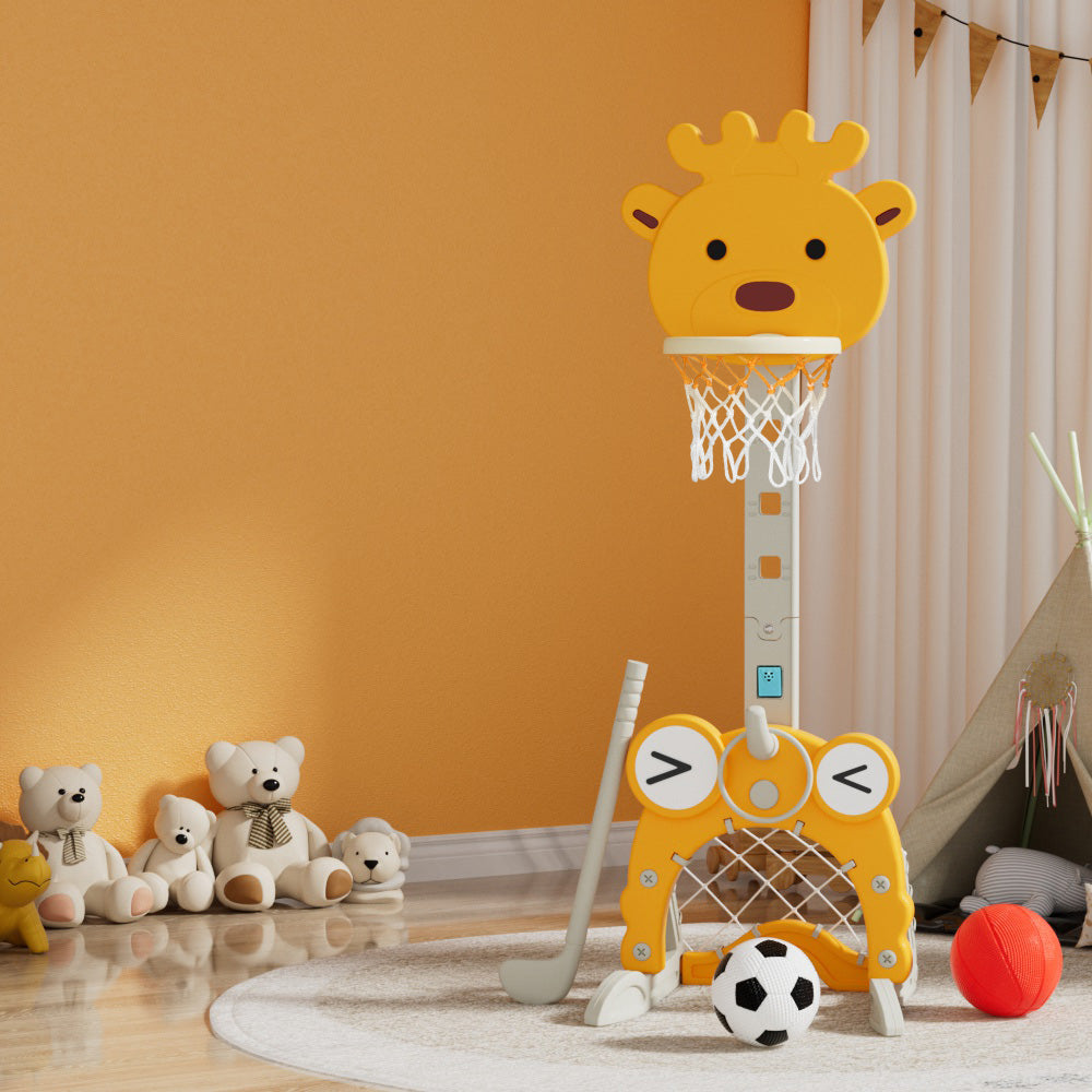Marlook Kids Basketball Hoop Stand Adjustable 5-in-1 Sports Center Toys Set Yellow