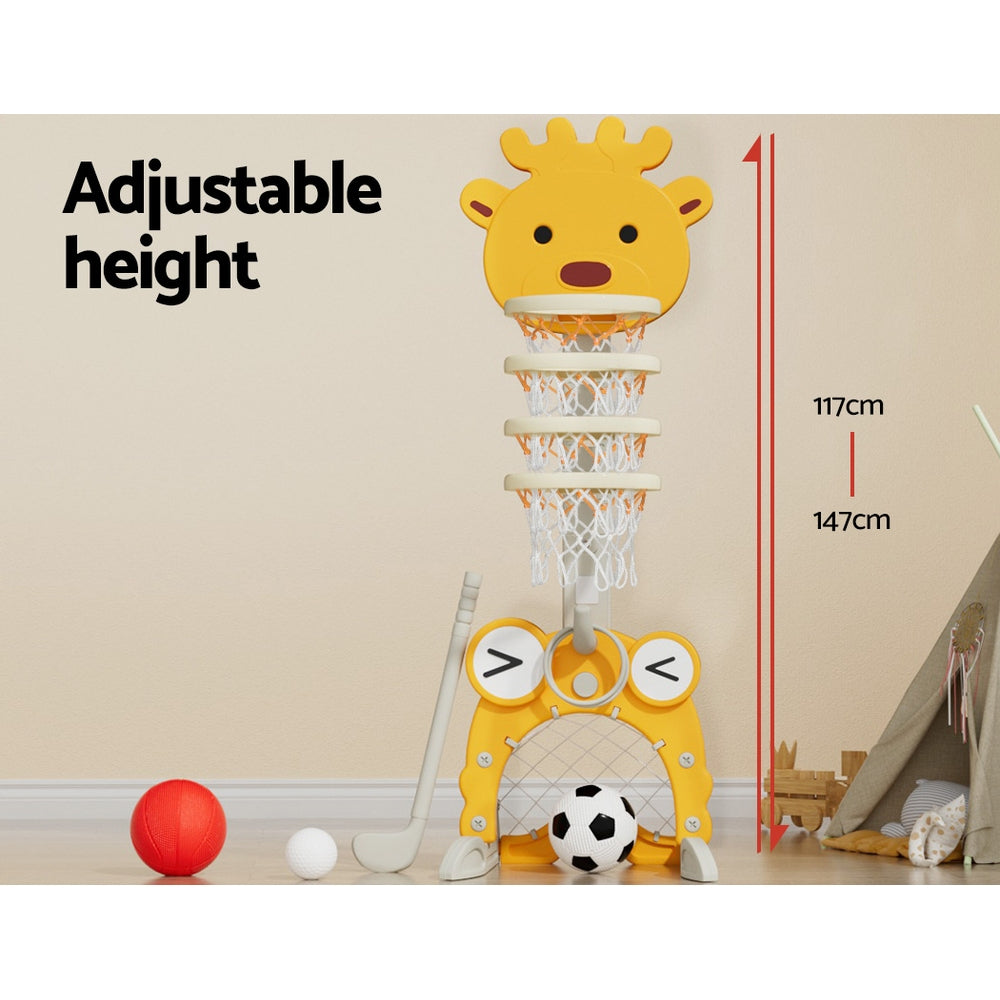 Marlook Kids Basketball Hoop Stand Adjustable 5-in-1 Sports Center Toys Set Yellow