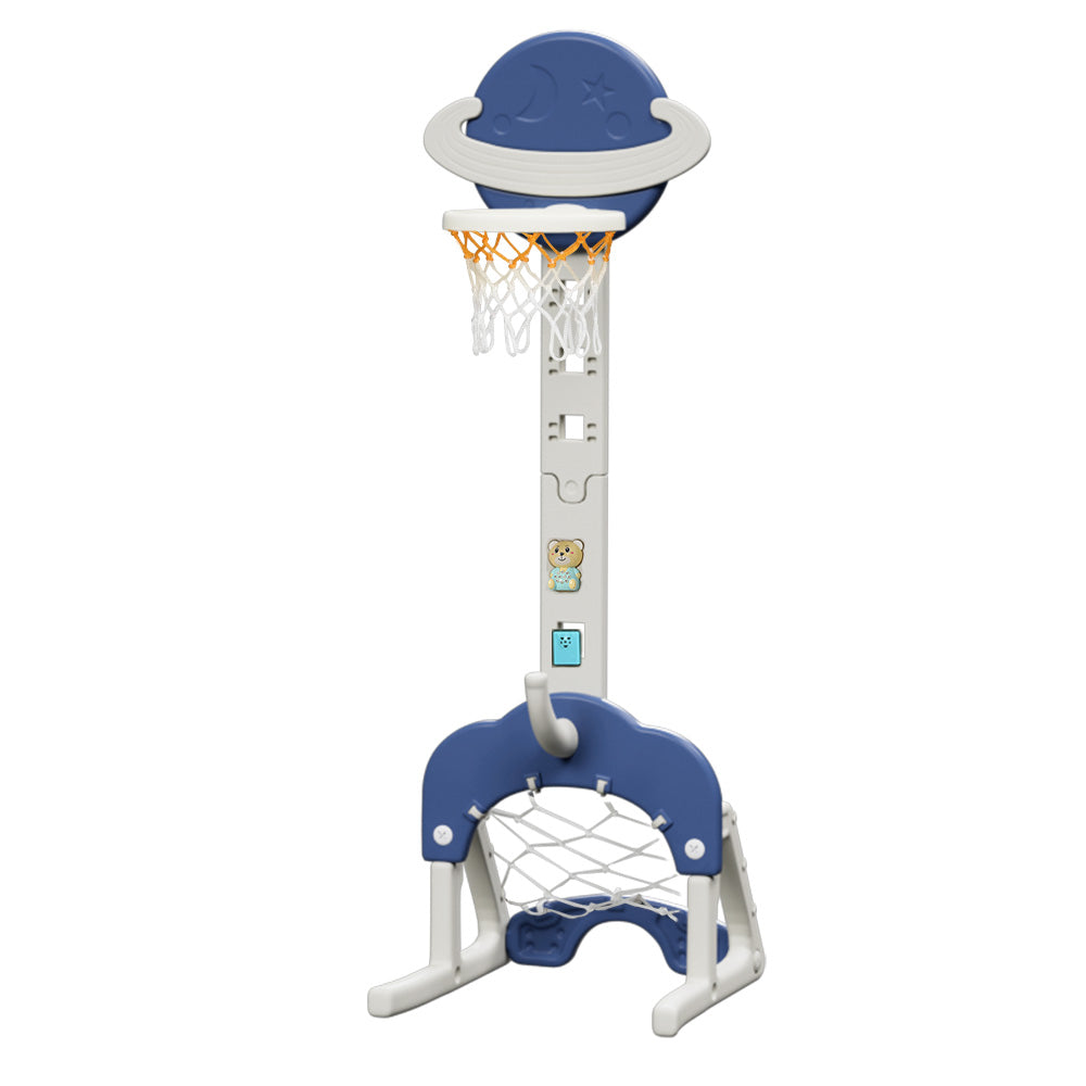 Marlook Kids Basketball Hoop Stand Adjustable 6-in-1 Sports Center Toys Set Blue