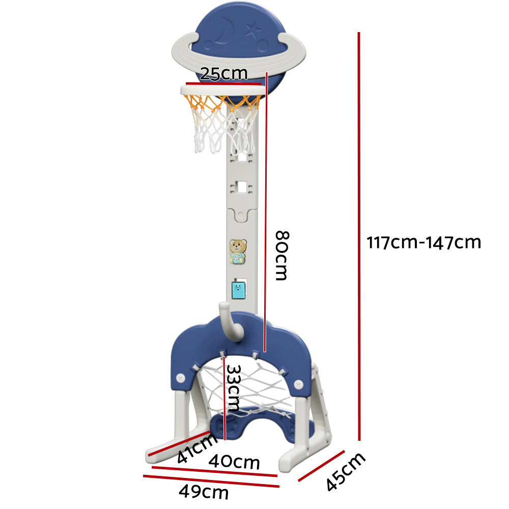Marlook Kids Basketball Hoop Stand Adjustable 6-in-1 Sports Center Toys Set Blue
