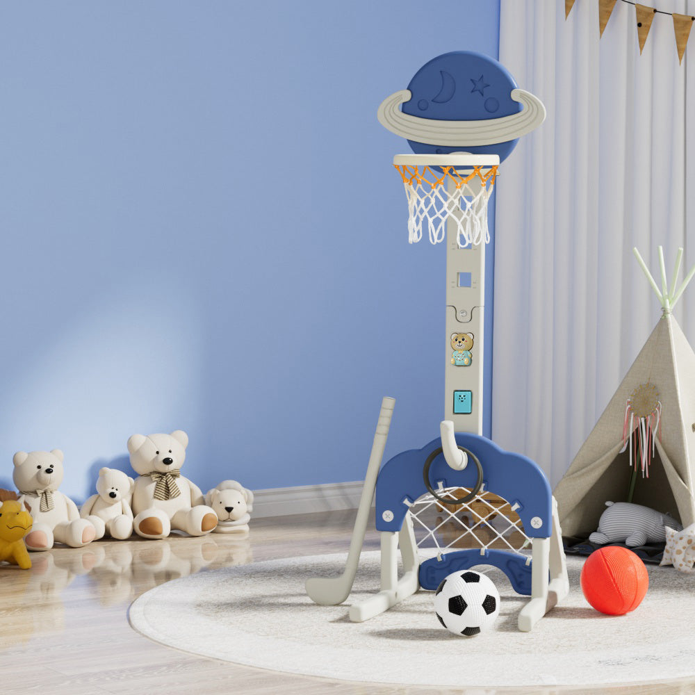 Marlook Kids Basketball Hoop Stand Adjustable 6-in-1 Sports Center Toys Set Blue
