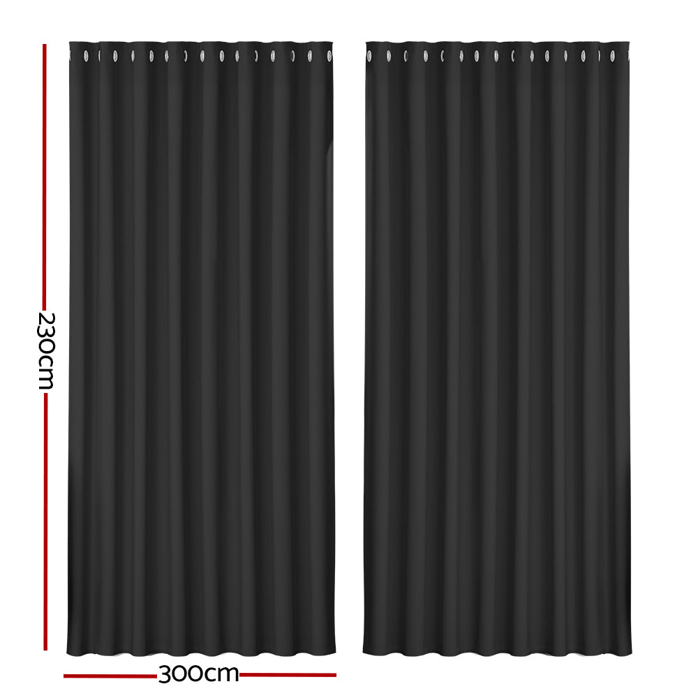 Marlook 2X Blockout Curtains Eyelet 300x230cm Black