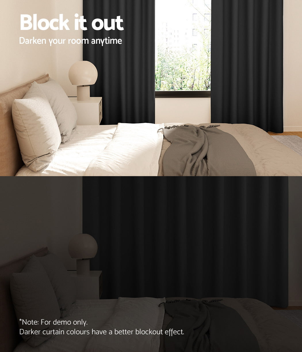 Marlook 2X Blockout Curtains Eyelet 300x230cm Black
