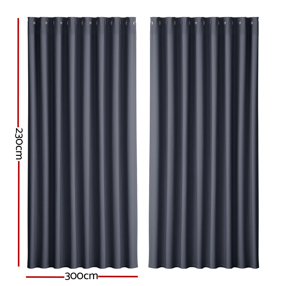 Marlook 2X Blockout Curtains Eyelet 300x230cm Charcoal