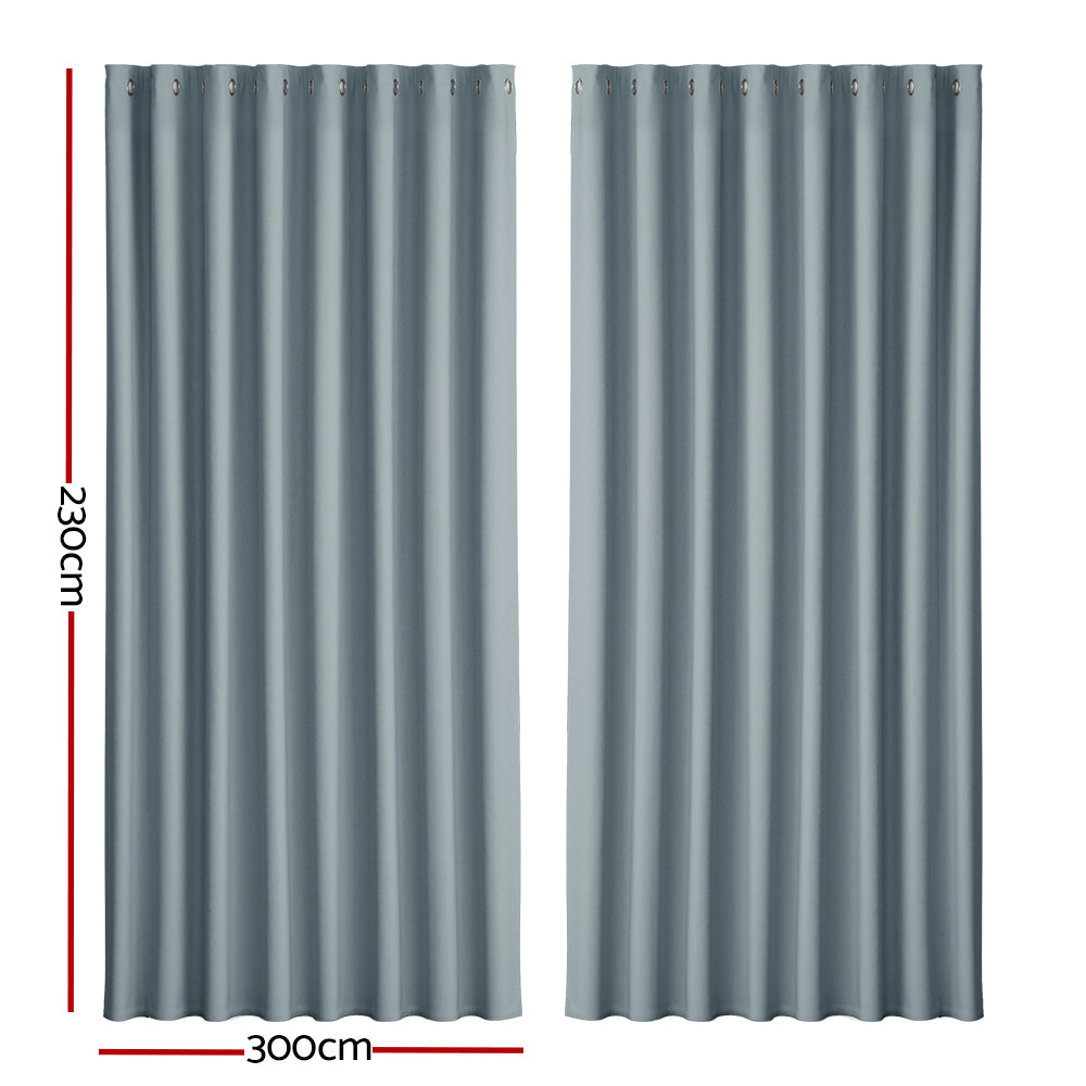 Marlook 2X Blockout Curtains Eyelet 300x230cm Grey
