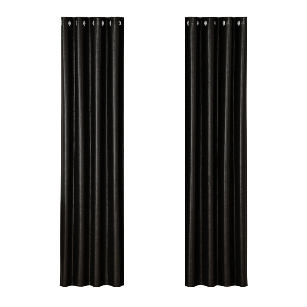 Marlook 2X Blockout Curtains Eyelet 140x230cm Black Shine