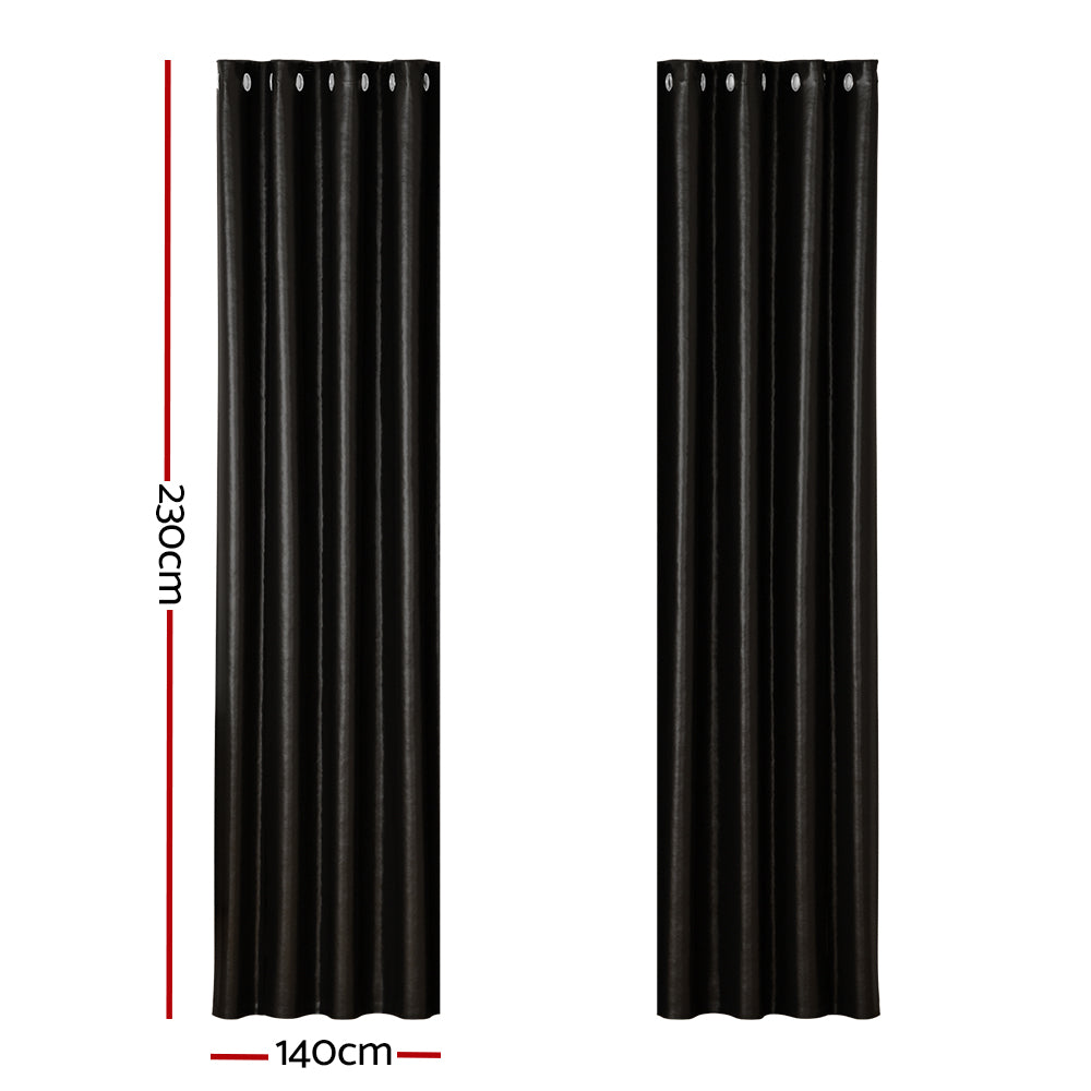 Marlook 2X Blockout Curtains Eyelet 140x230cm Black Shine
