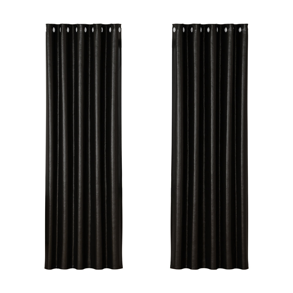 Marlook 2X Blockout Curtains Eyelet 180x213cm Black Shine