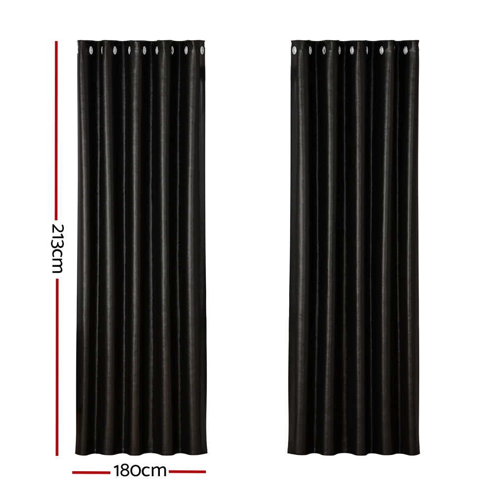 Marlook 2X Blockout Curtains Eyelet 180x213cm Black Shine