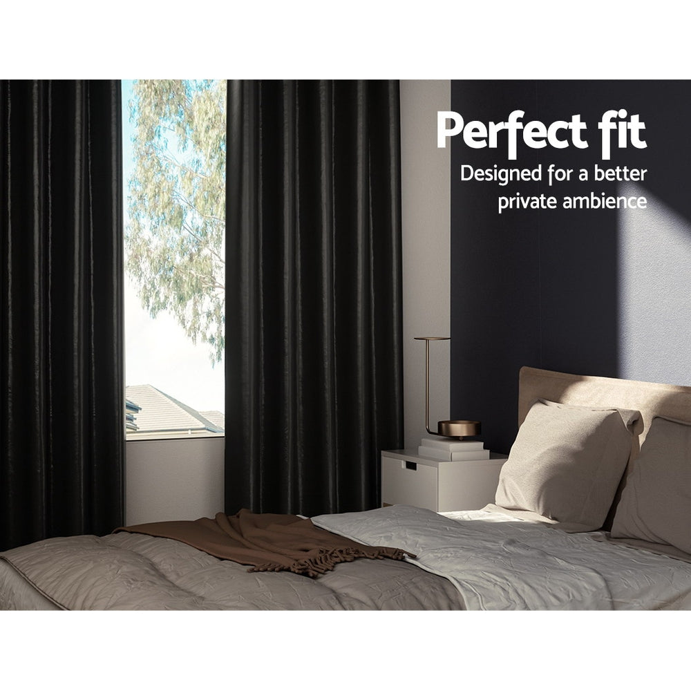 Marlook 2X Blockout Curtains Eyelet 180x213cm Black Shine