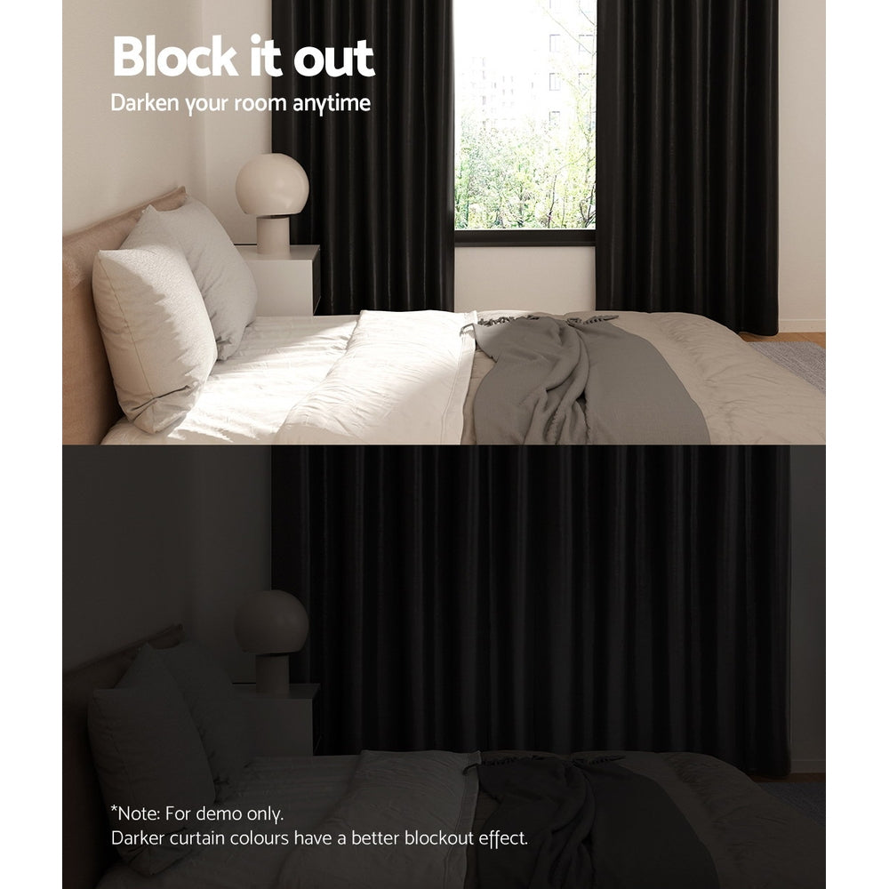 Marlook 2X Blockout Curtains Eyelet 180x213cm Black Shine