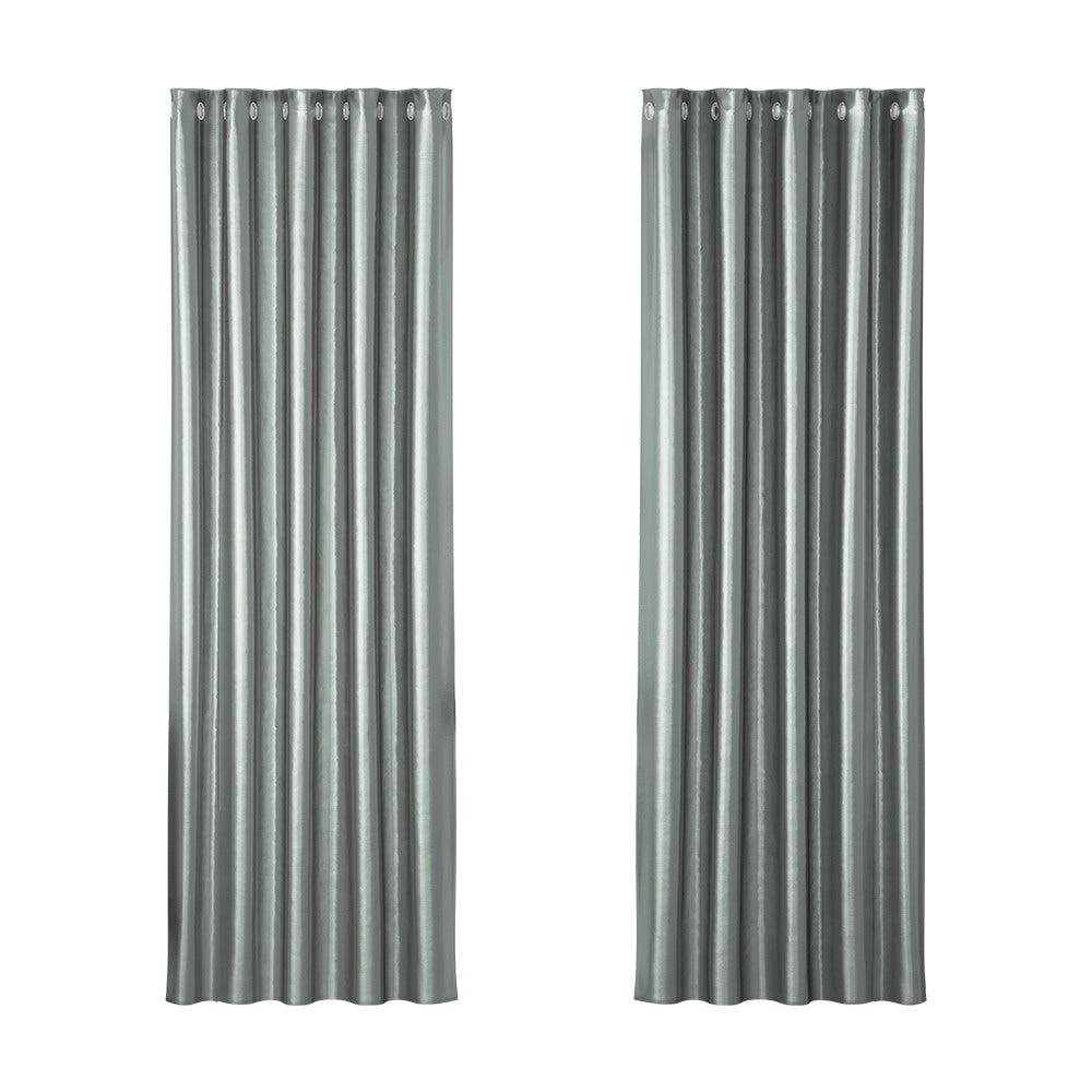 Marlook 2X Blockout Curtains Eyelet 180x213cm Grey Shine