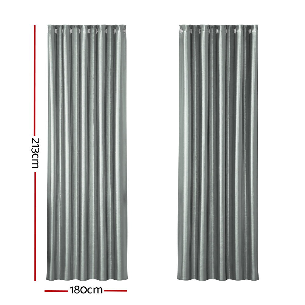 Marlook 2X Blockout Curtains Eyelet 180x213cm Grey Shine