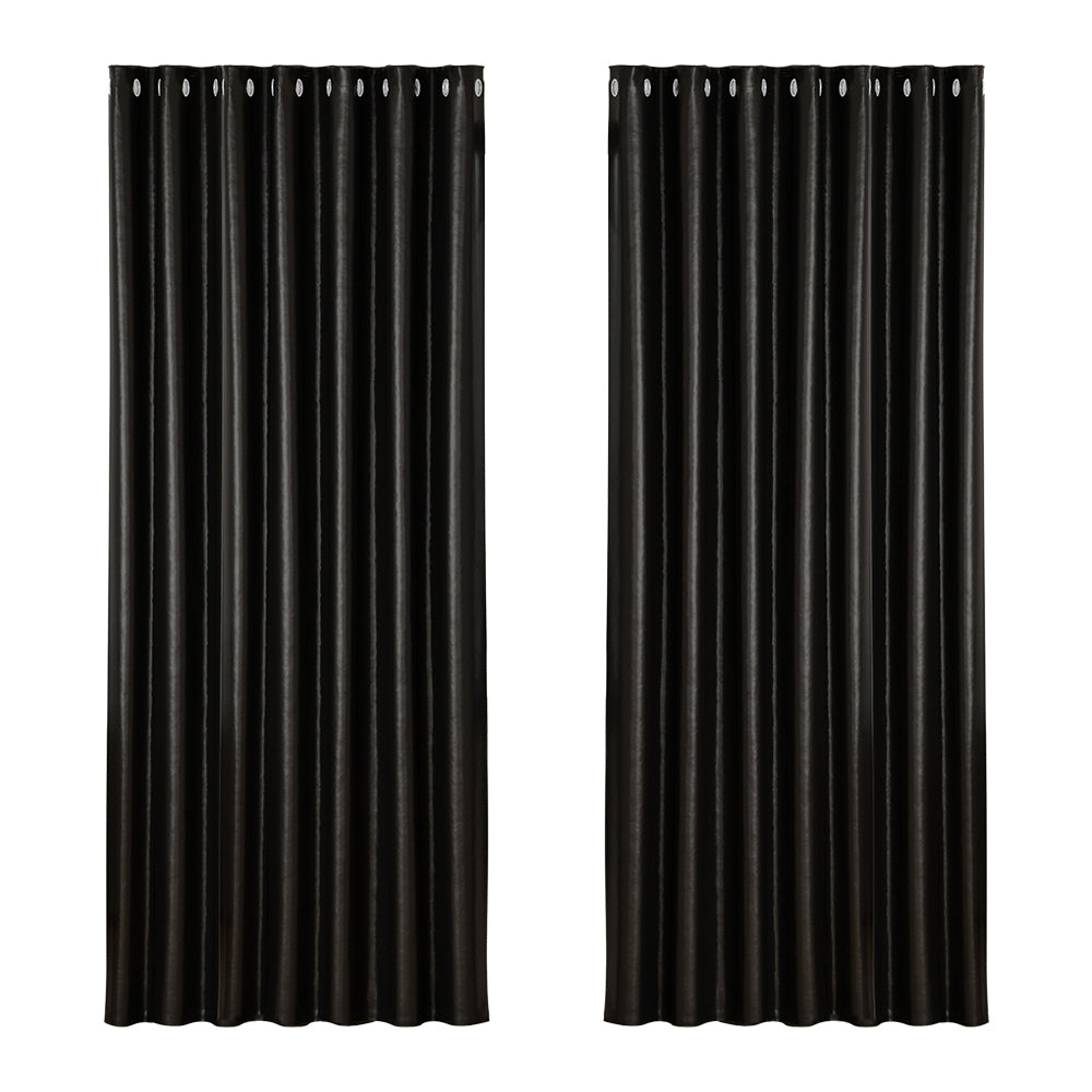 Marlook 2X Blockout Curtains Eyelet 240x230cm Black Shine