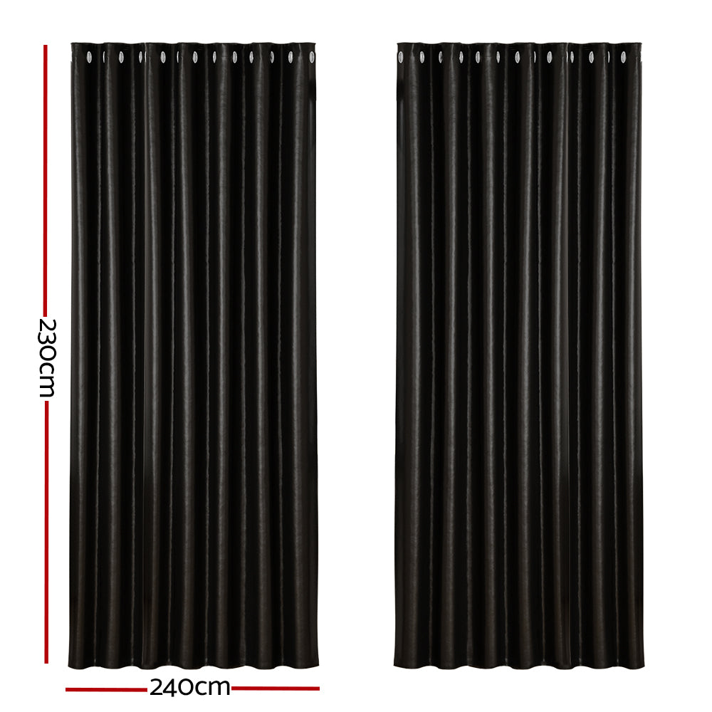 Marlook 2X Blockout Curtains Eyelet 240x230cm Black Shine