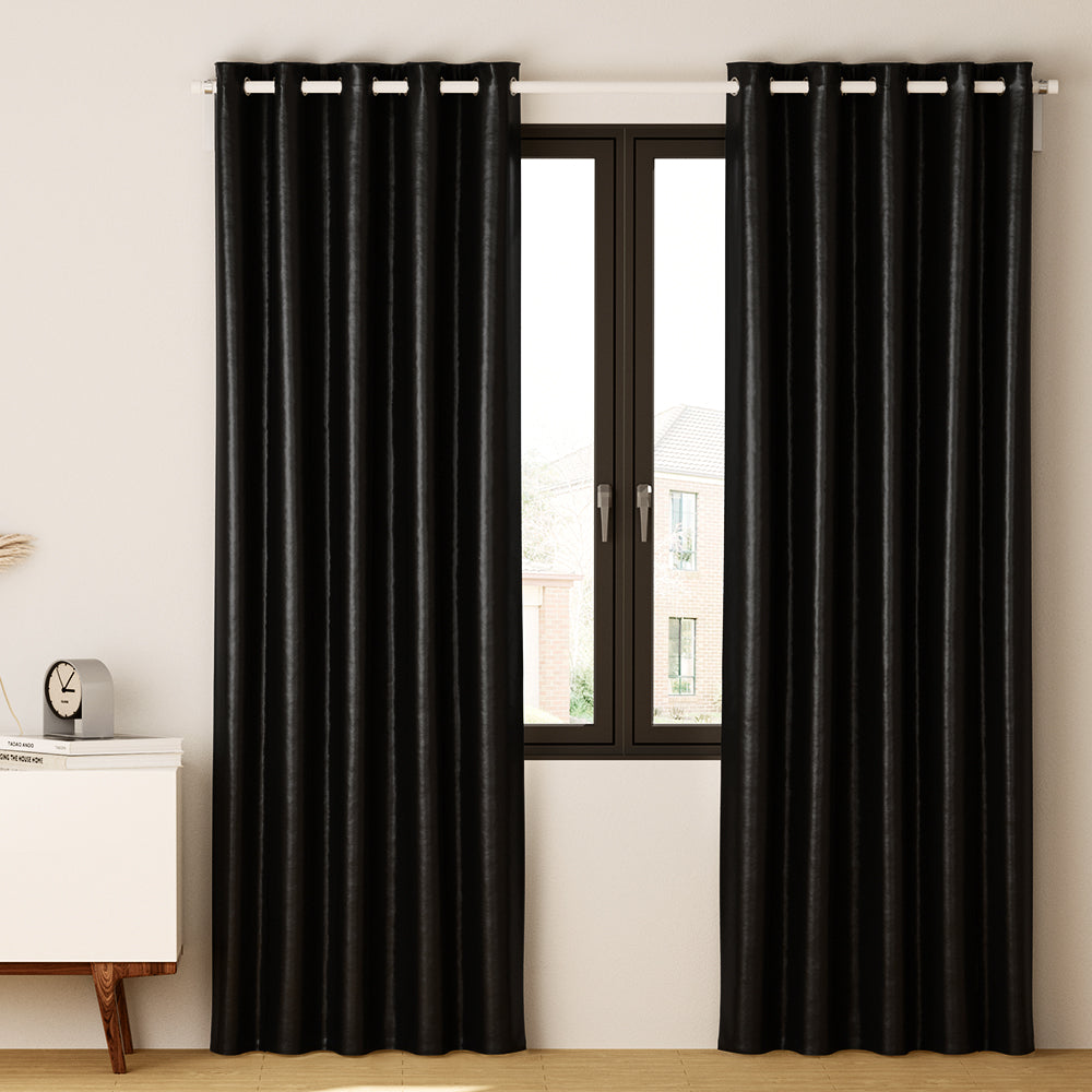 Marlook 2X Blockout Curtains Eyelet 240x230cm Black Shine