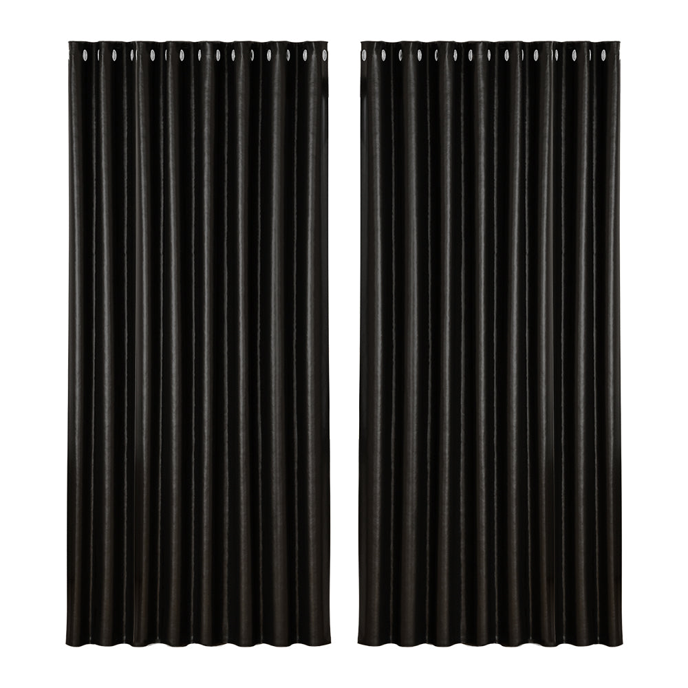 Marlook 2X Blockout Curtains Eyelet 300x230cm Black Shine
