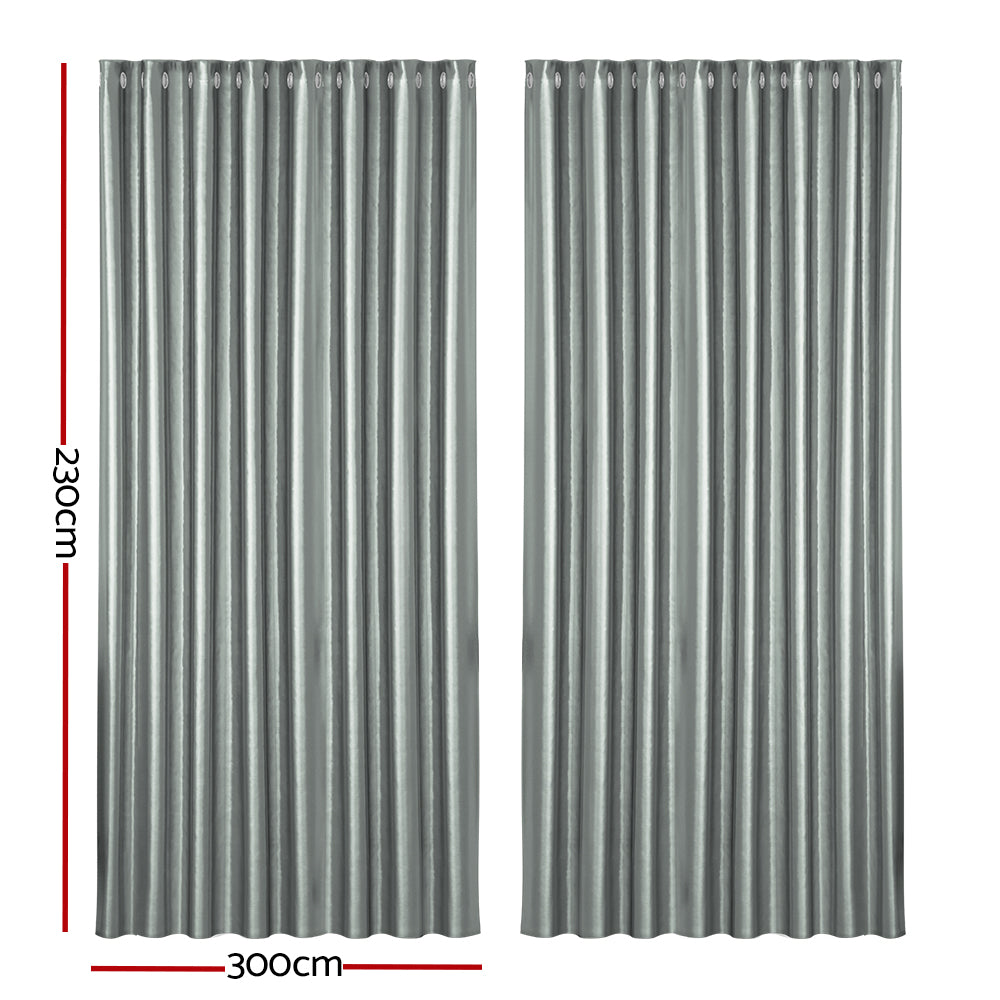 Marlook 2X Blockout Curtains Eyelet 300x230cm Grey Shine