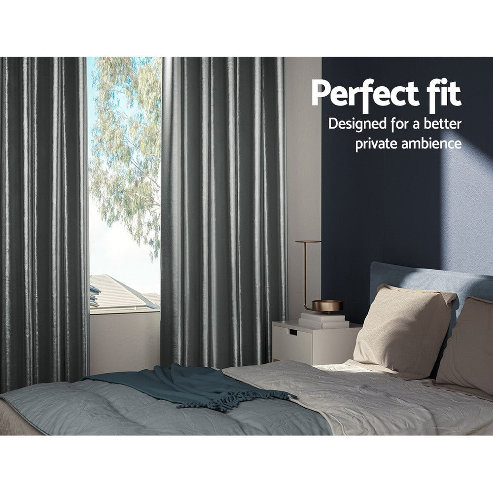 Marlook 2X Blockout Curtains Eyelet 300x230cm Grey Shine