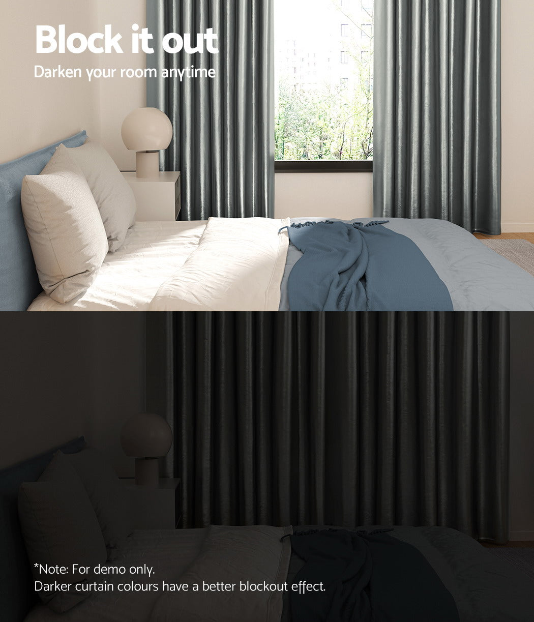 Marlook 2X Blockout Curtains Eyelet 300x230cm Grey Shine