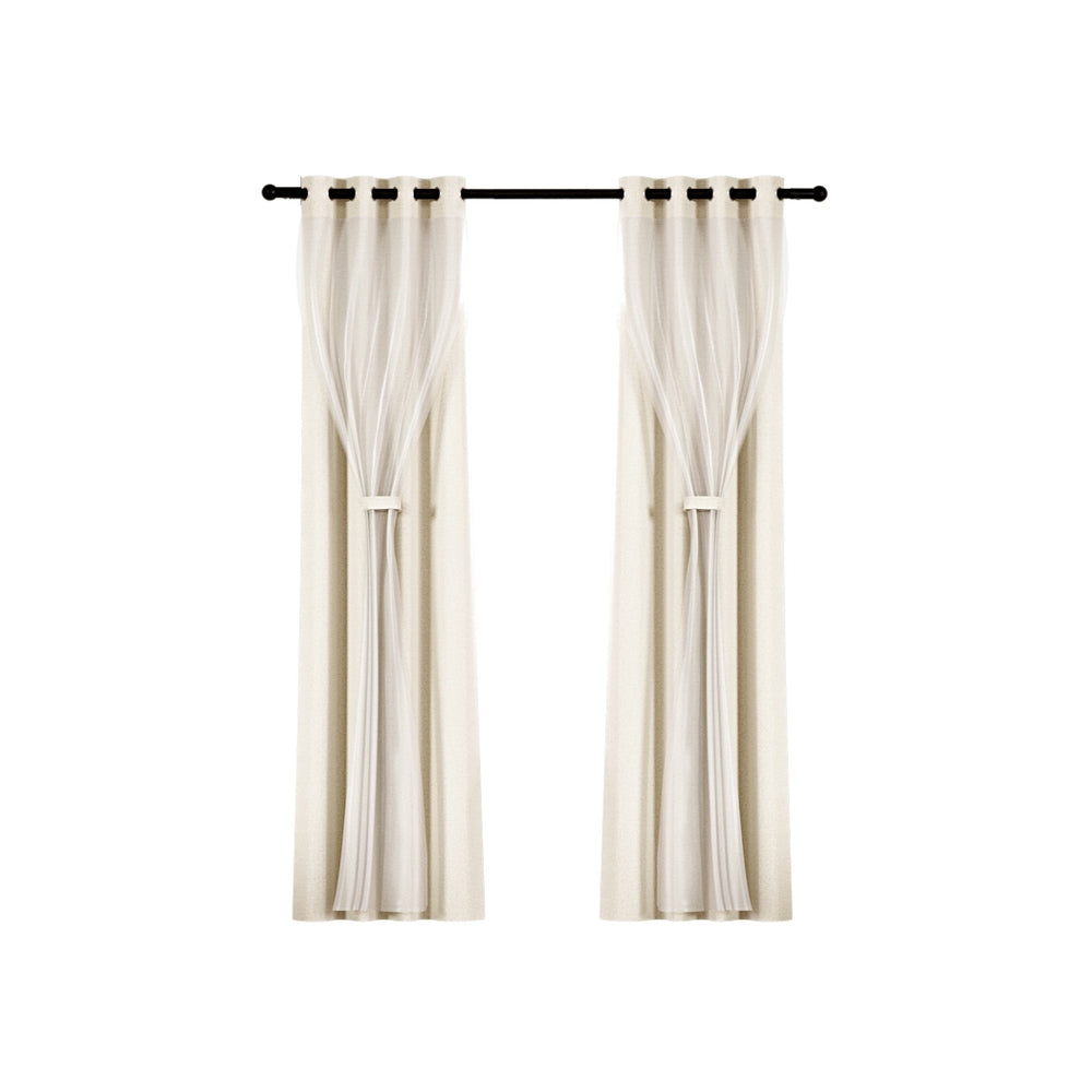 Marlook 2X 132x213cm Blockout Sheer Curtains Beige