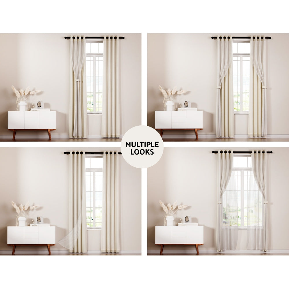 Marlook 2X 132x213cm Blockout Sheer Curtains Beige