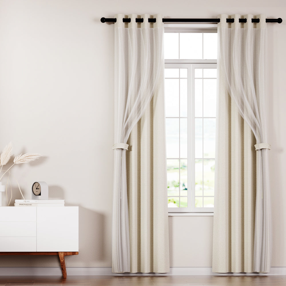 Marlook 2X 132x213cm Blockout Sheer Curtains Beige