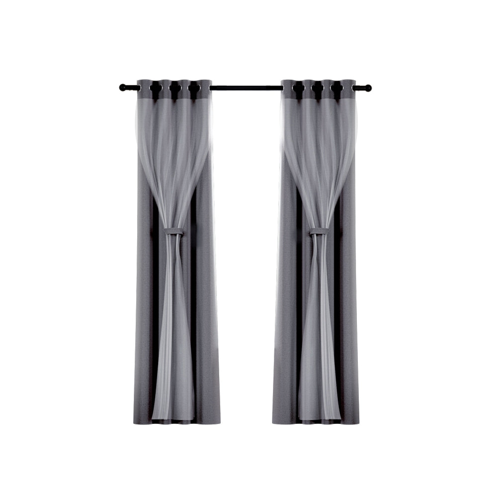 Marlook 2X 132x213cm Blockout Sheer Curtains Charcoal