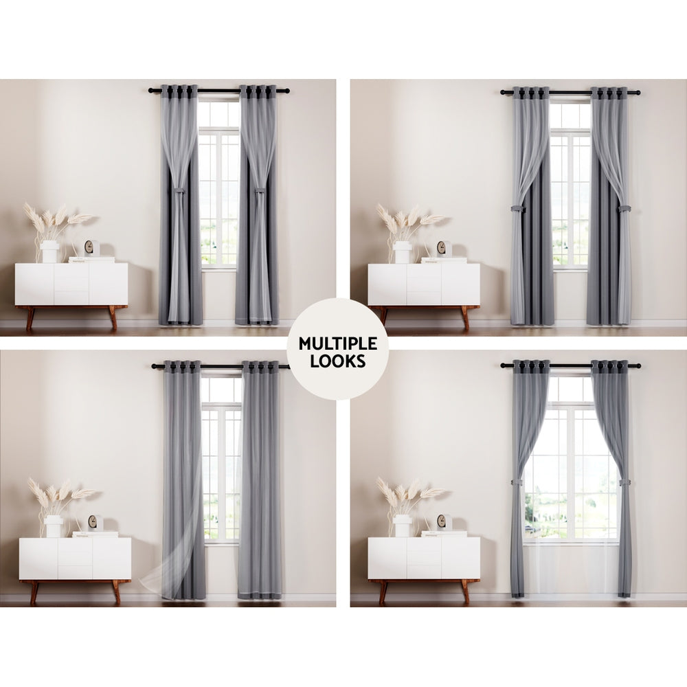 Marlook 2X 132x213cm Blockout Sheer Curtains Charcoal