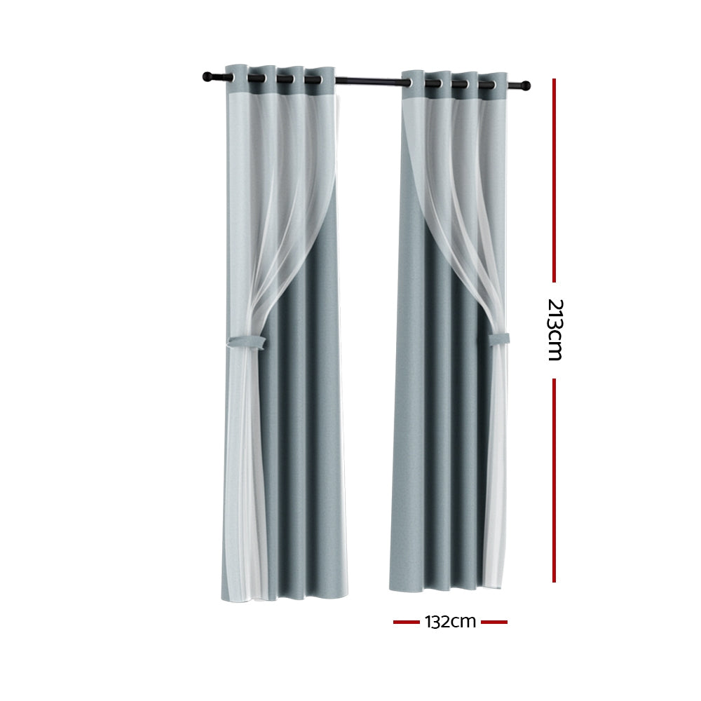 Marlook 2X 132x213cm Blockout Sheer Curtains Light Grey