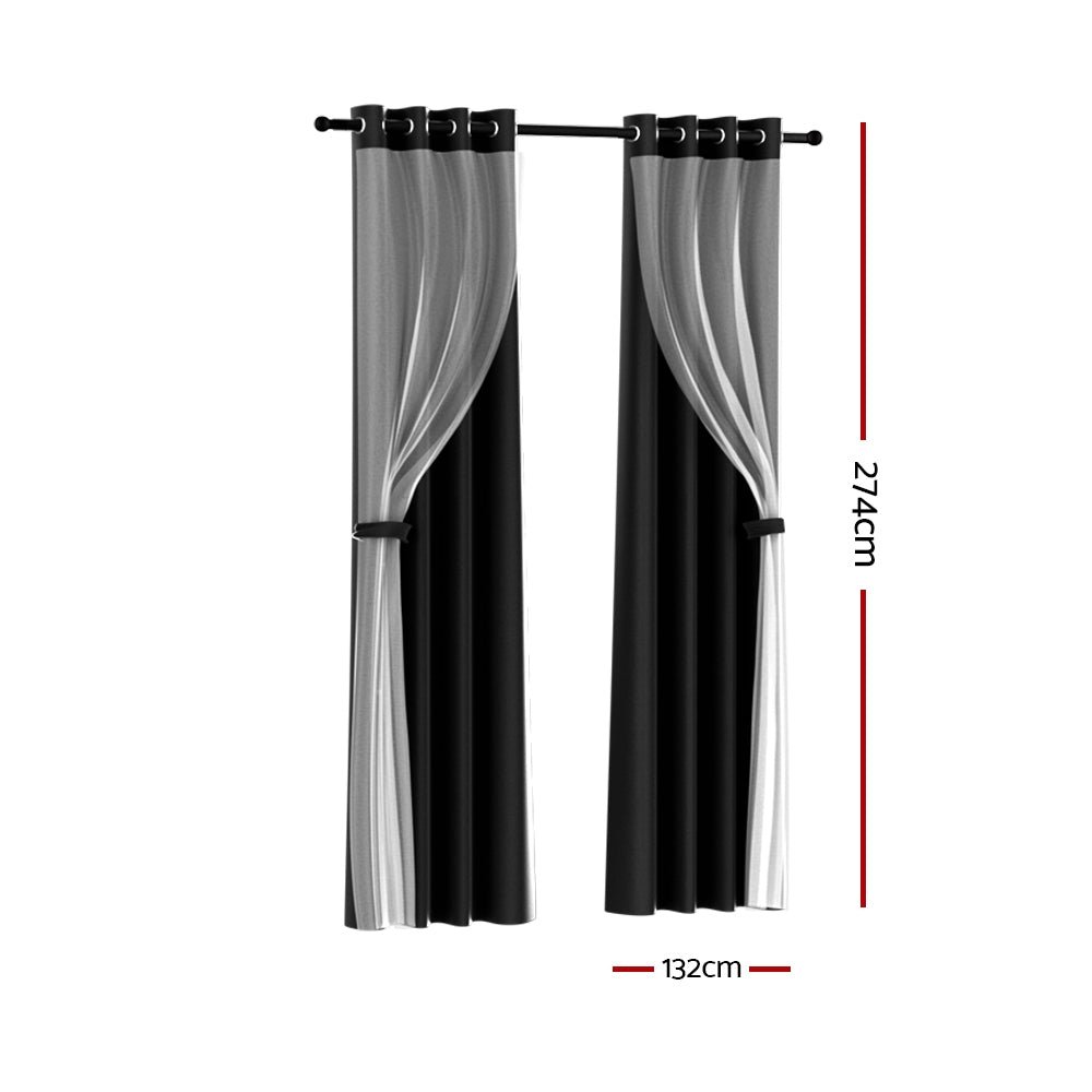 Marlook 2X 132x274cm Blockout Sheer Curtains Black