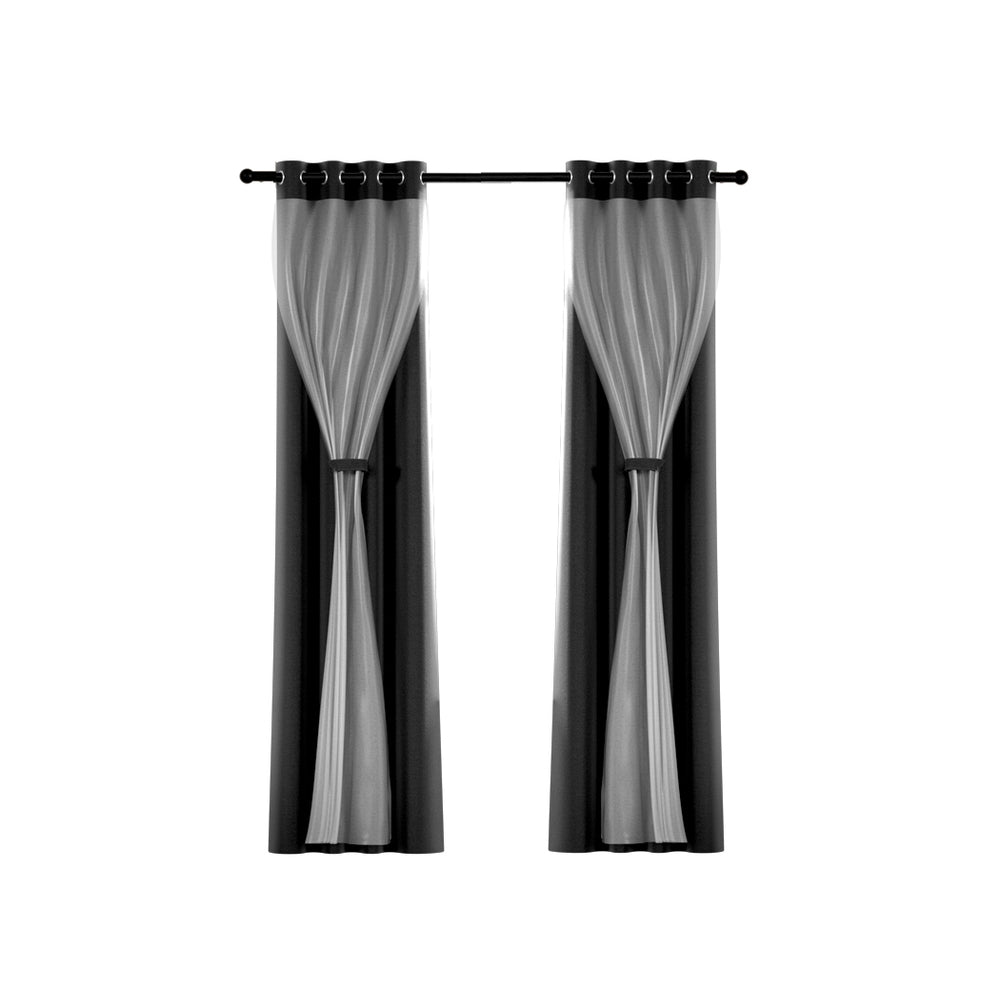 Marlook 2X 132x274cm Blockout Sheer Curtains Black