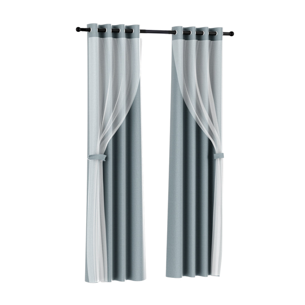Marlook 2X 132x274cm Blockout Sheer Curtains Light Grey