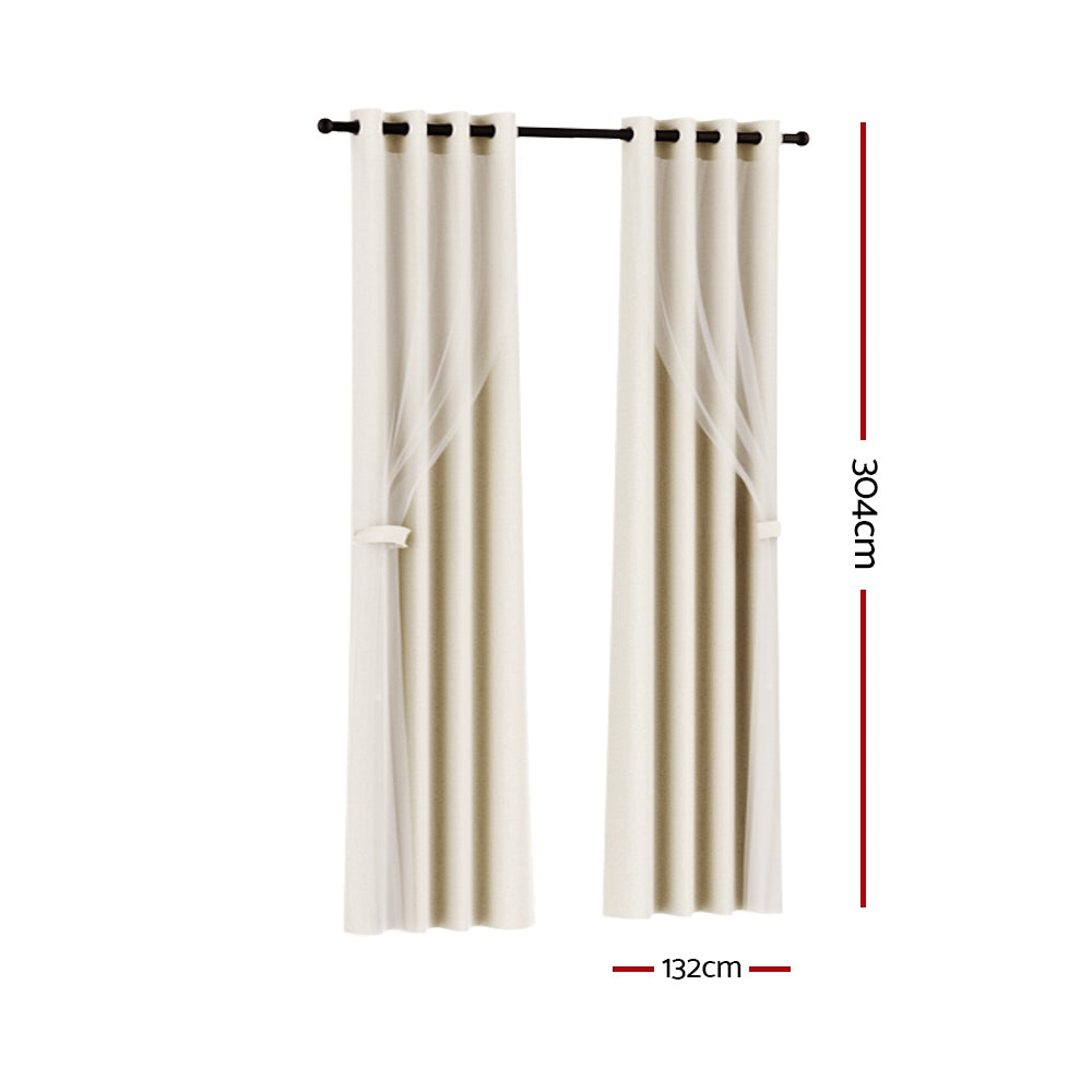 Marlook 2X 132x304cm Blockout Sheer Curtains Beige