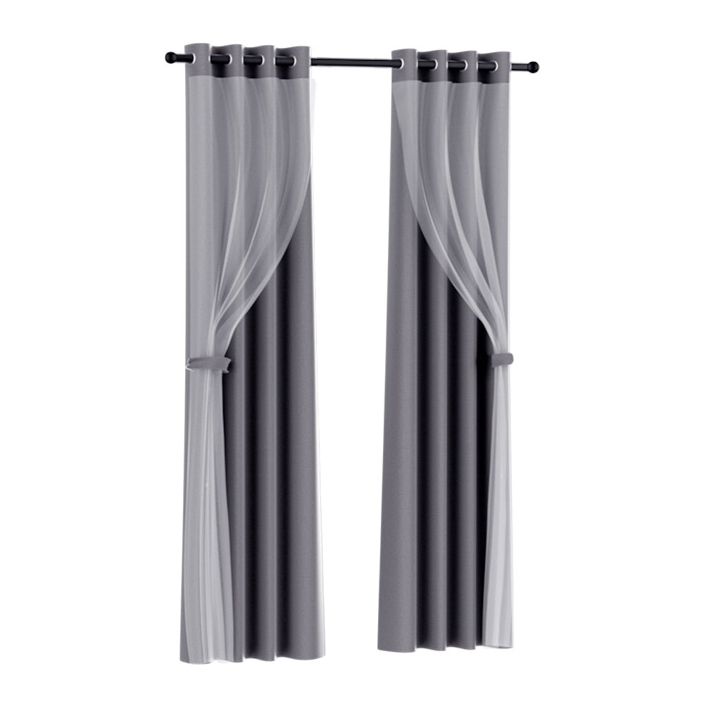 Marlook 2X 132x304cm Blockout Sheer Curtains Charcoal
