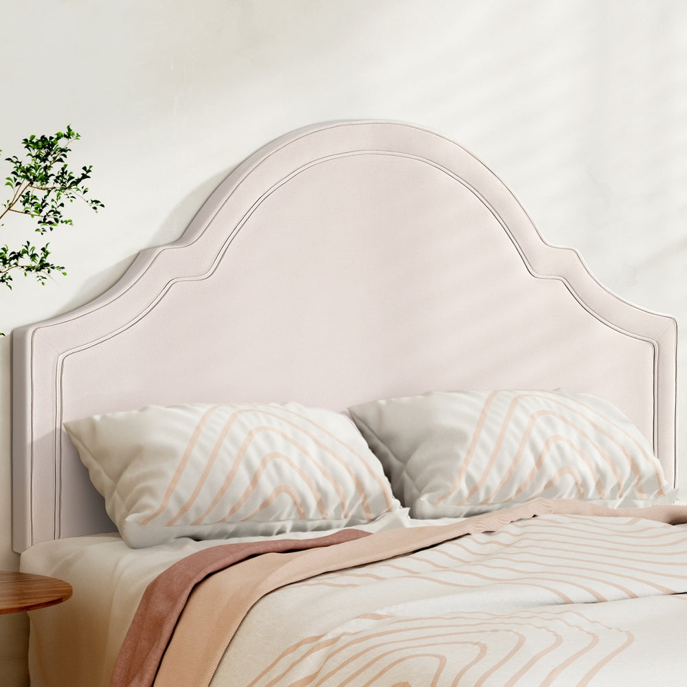 Marlook Bed Frame Bed Head Headboard Queen Velvet IRIS Beige