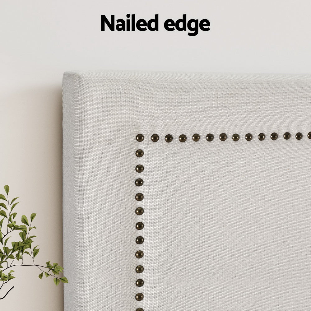 Marlook Bed Frame Bed Head Headboard Queen Fabric - RIVE Beige
